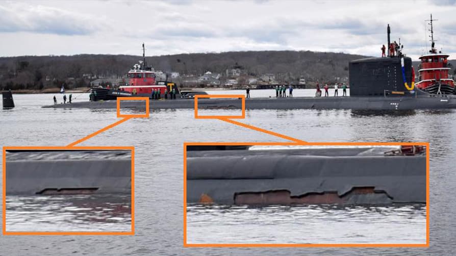 美國最先進核潛艇首次部署后返港 隱形材料大片脫落