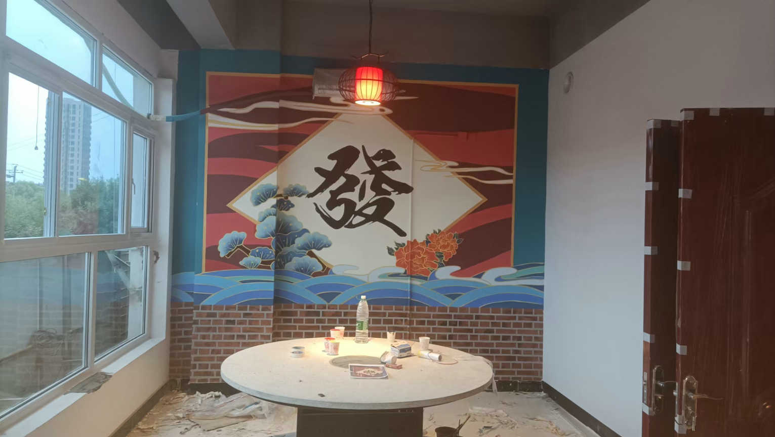 3d浮雕墙彩绘饭店